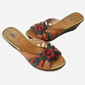 Via Veneto Brown and Red Wedge Sandals